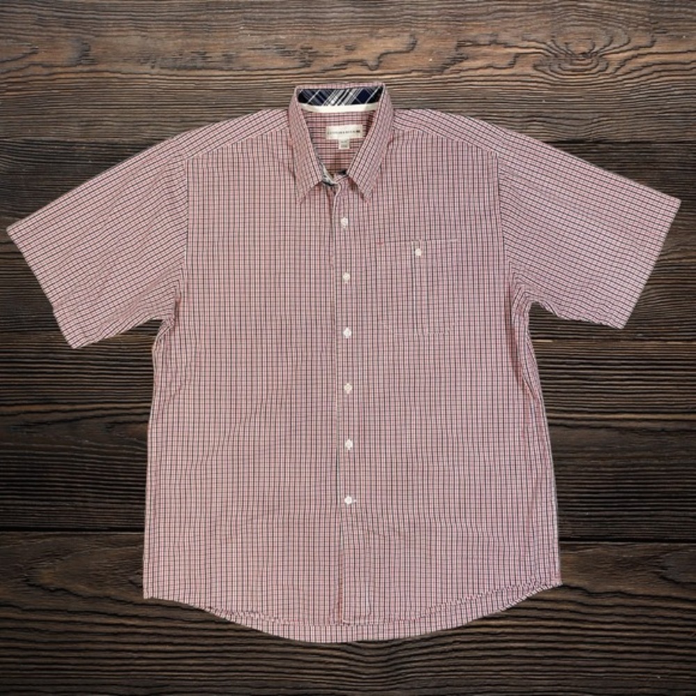 Cutter & Buck Mens XL‎ Red Blue Gingham Short Sleeve Button Down Shirt MCW01631